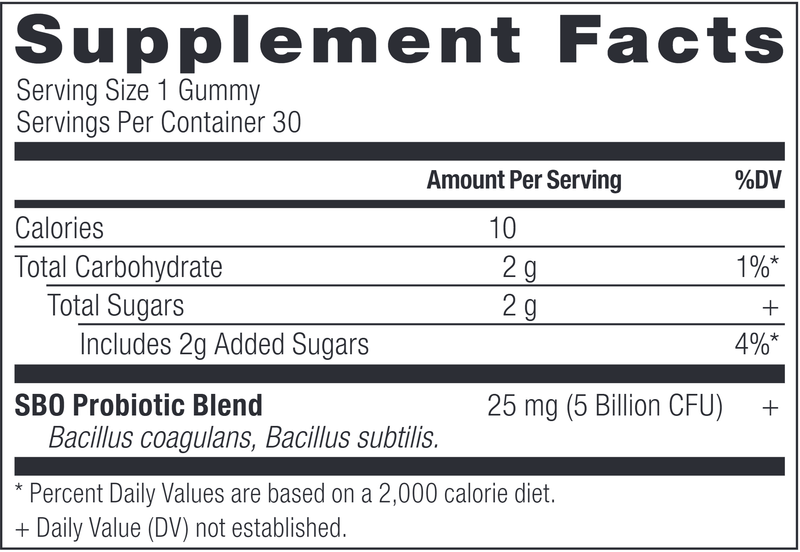 SBO KIDS Probiotic Gummies Ancient Nutrition Supplement Facts