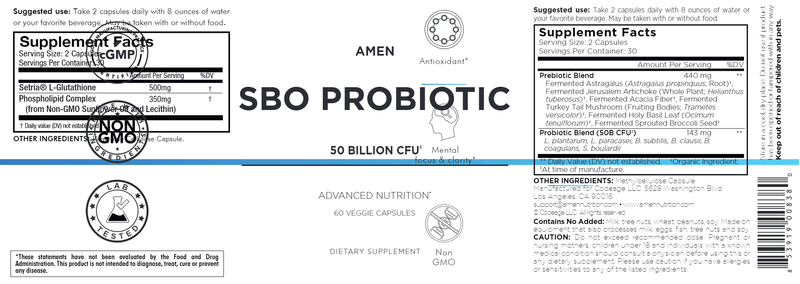 SBO Probiotic 50 Billion CFU Amen Label