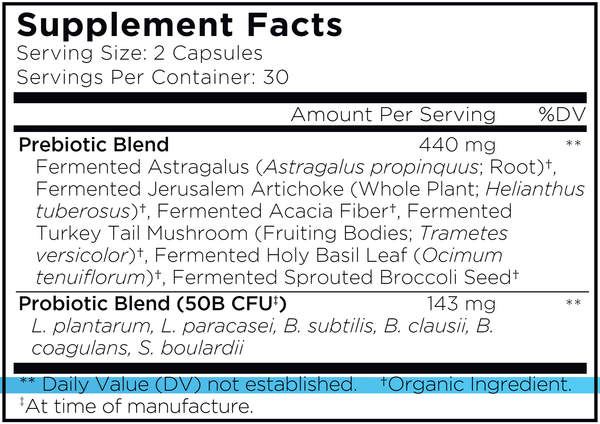 SBO Probiotic 50 Billion CFU Supplement Facts Label