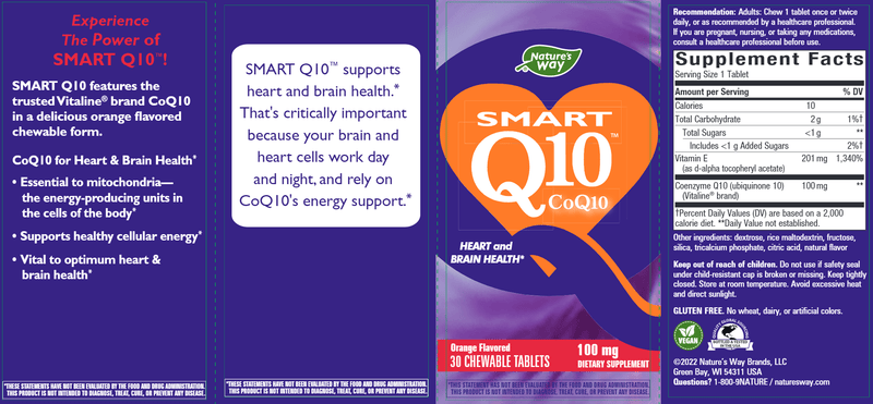 SMART Q10 CoQ10 Orange 100 mg (Nature's Way) Label