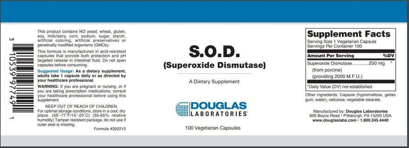 S.O.D. (Superoxide Dismutase) Douglas Labs Label