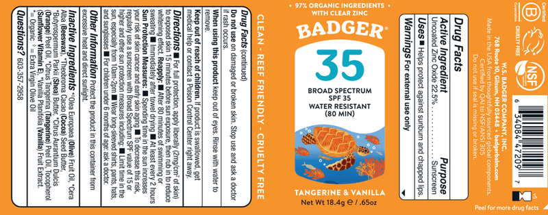 SPF 35 Kids Active Mineral Face Stick (Badger) Label