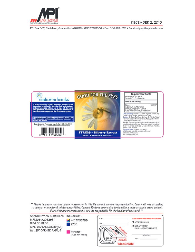 STRIX - Bilberry Extract 1000 mg (Scandinavian Formulas) Label