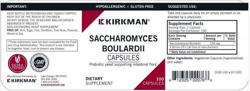 Saccharomyces Boulardii (Kirkman Labs) Label