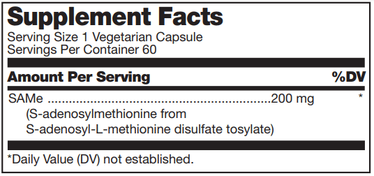 Sam-E 60's Supplement Facts Label