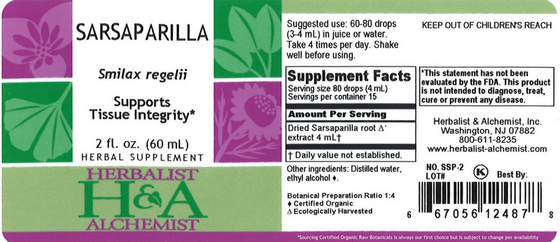 Sarsaparilla Extract (Herbalist Alchemist) Label