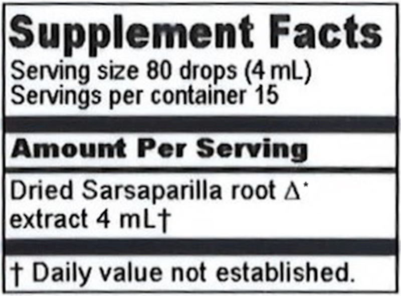 Sarsaparilla Extract (Herbalist Alchemist) Supplement Facts