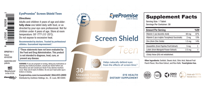 Screen Shield Teen (EyePromise) Label