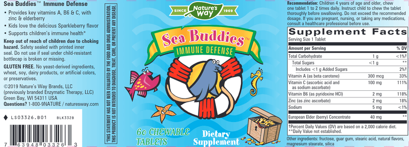Sea Buddies Immune Sparkleberry (Nature's Way) Label