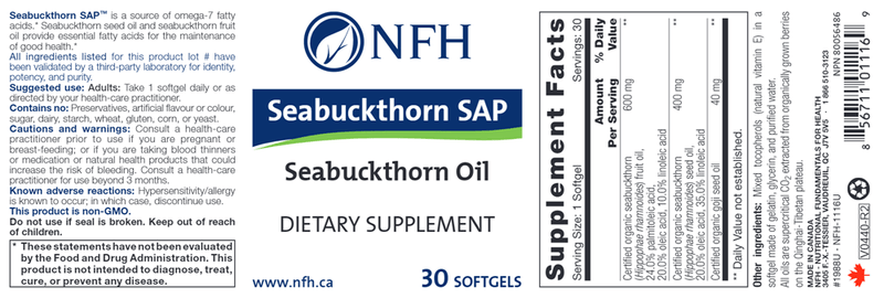 Seabuckthorn SAP (NFH Nutritional Fundamentals) Label