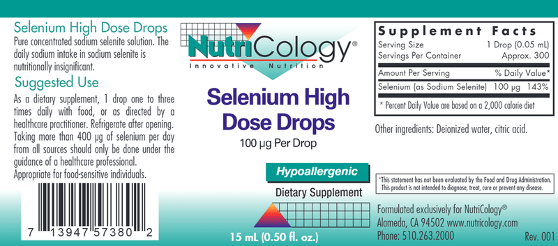 Selenium High Dose Drops (Nutricology) Label