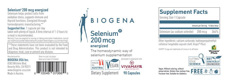 Selenium Energized 200 mcg Biogena Label
