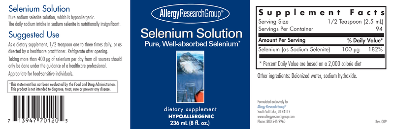 Selenium Solution (Allergy Research Group) label
