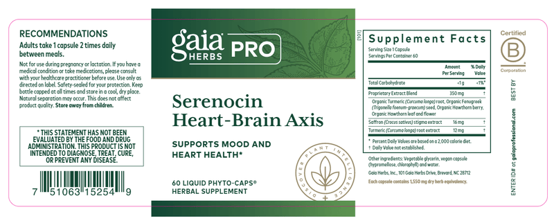 Serenocin Heart-Brain Axis (Gaia Herbs Professional Solutions) Label