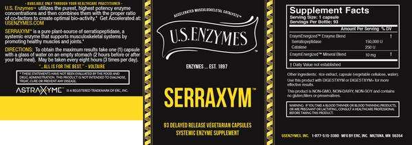 SerraXym Master Supplements (US Enzymes) Label