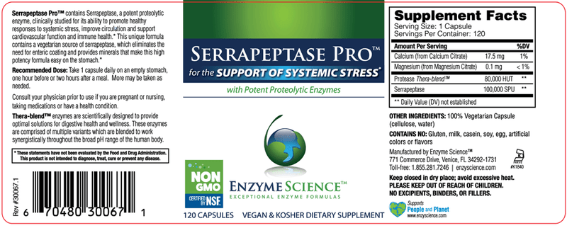 Serrapeptase Pro Enzyme Science Label