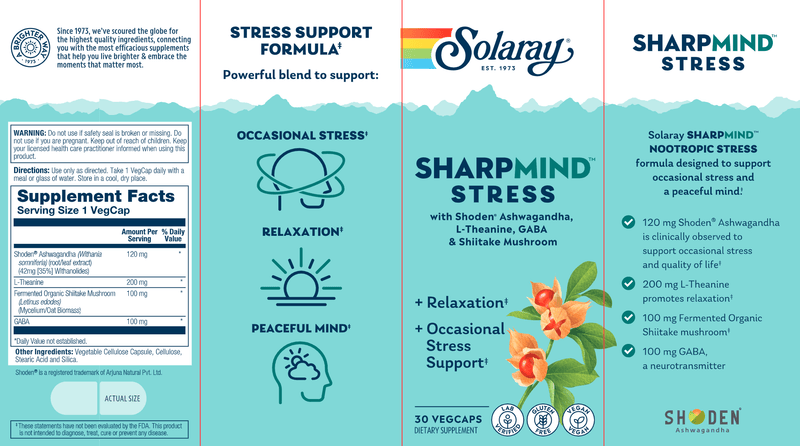 SharpMind Nootropics Stress Solaray label