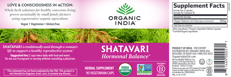 Shatavari (Organic India) Label