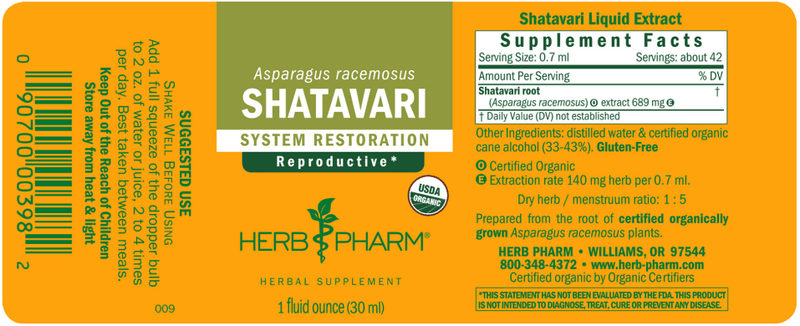 Shatavari label Herb Pharm