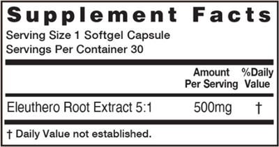 Sibergin 500 mg supplement facts (Health Aid America)