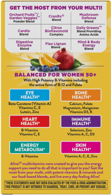 Alive! Once Daily Women’s 50+ Ultra Potency Multivitamin 60 Tabs (Nature's Way) Side