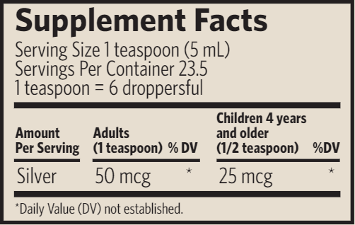 Silver Hydrosol 10 PPM 4oz (Sovereign Silver) Supplement Facts