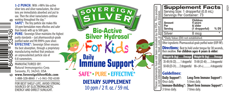 Silver Hydrosol for Kids (Sovereign Silver) Label