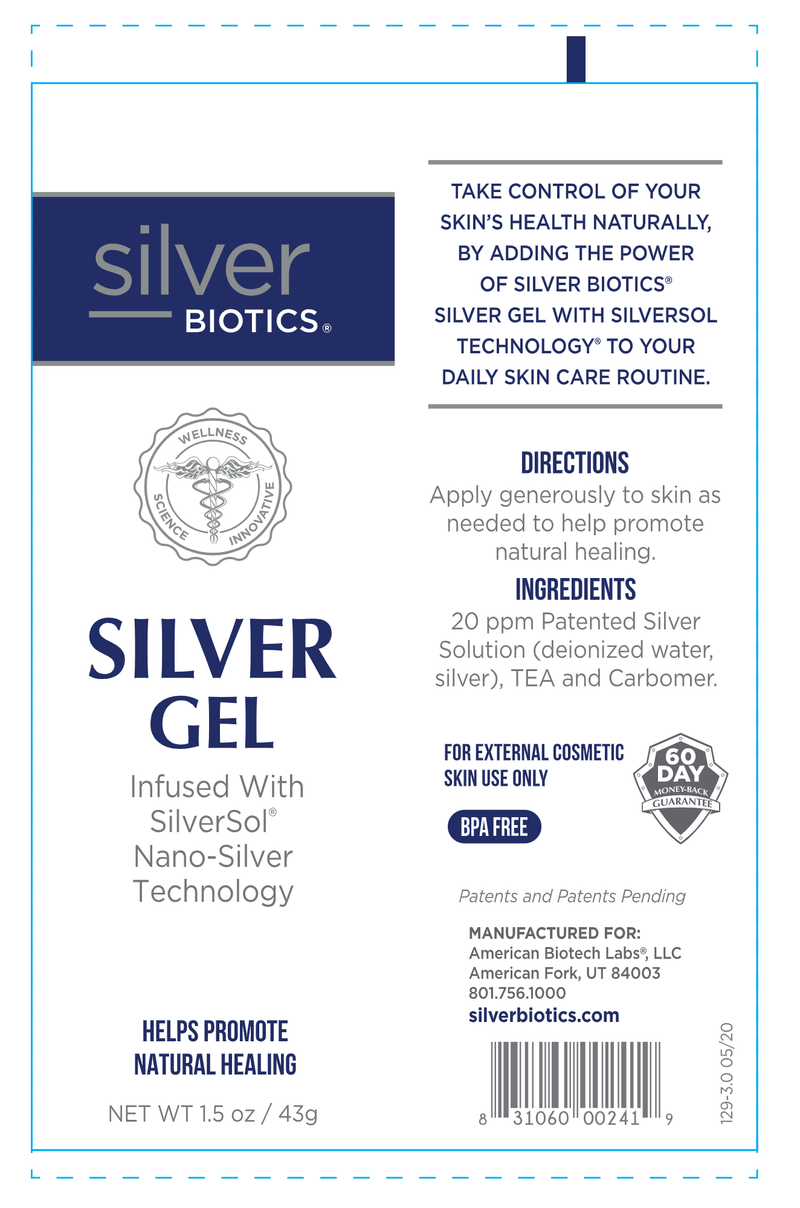 Silver Biotics Silver Gel 1.5oz (American Biotech Labs) Label