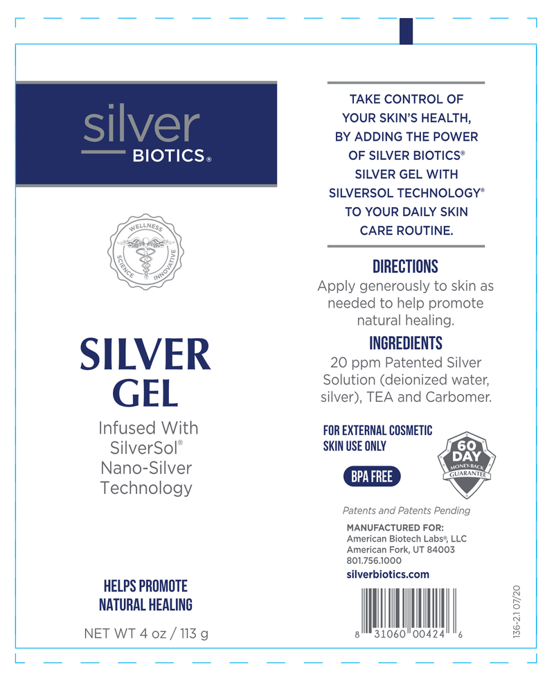 Silver Biotics Silver Gel 4oz (American Biotech Labs) Label