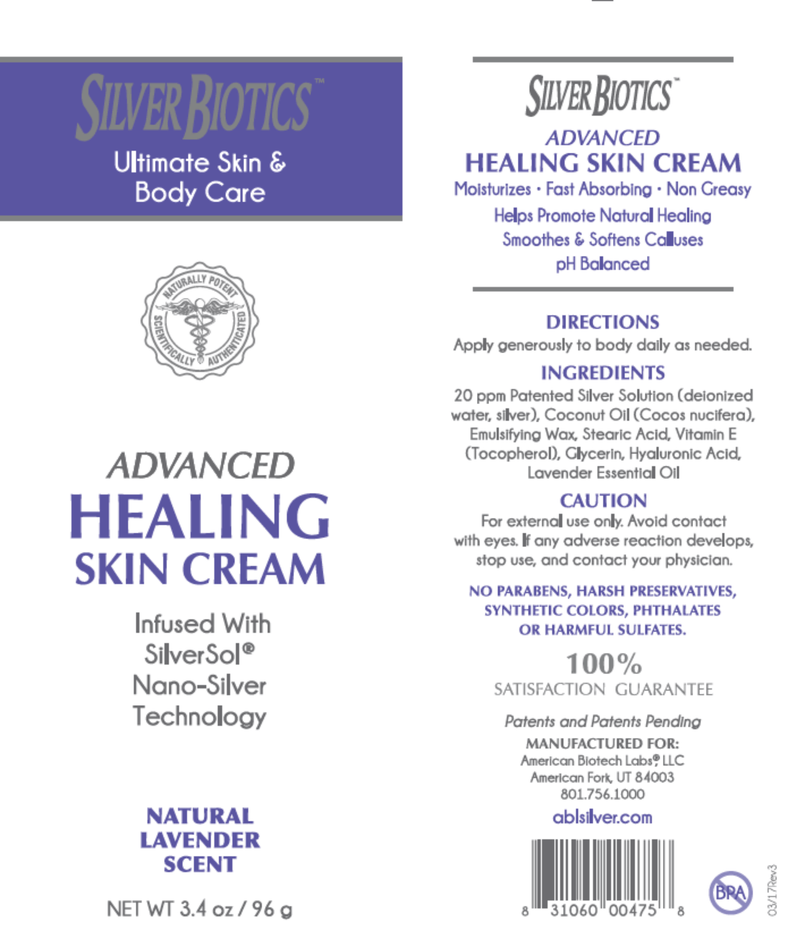 Silver Biotics Skin Cream Lavender (American Biotech Labs) Label