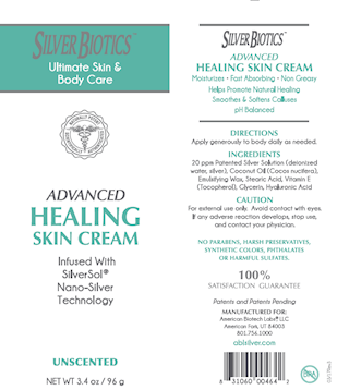 Silver Biotics Skin Cream Unscented (American Biotech Labs) Label