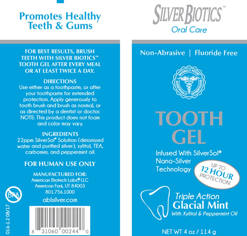 Silver Biotics Tooth Gel (American Biotech Labs) Label
