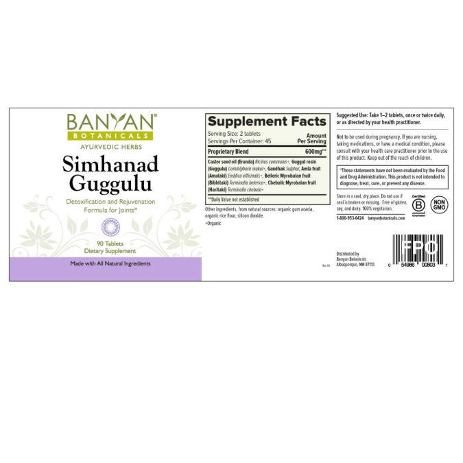 Simhanad Guggulu (Banyan Botanicals) Label