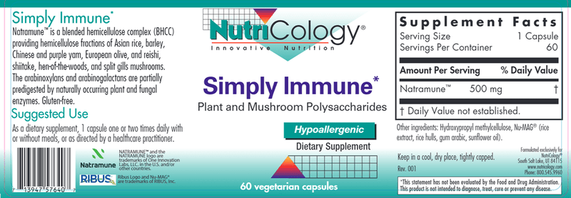 Simply Immune (Nutricology) Label