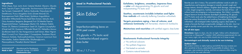 Skin Editor (Bioelements INC) Label
