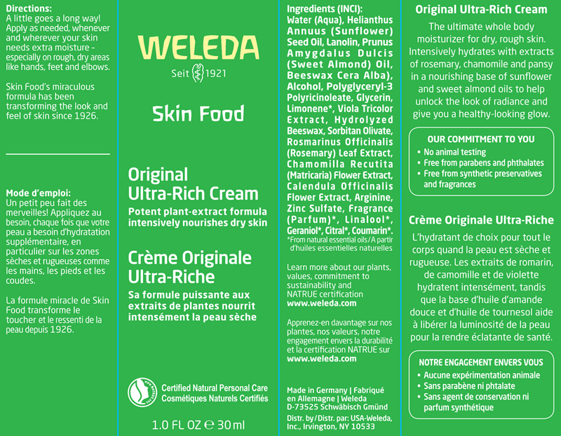 Skin Food (Weleda Body Care) 1oz Label