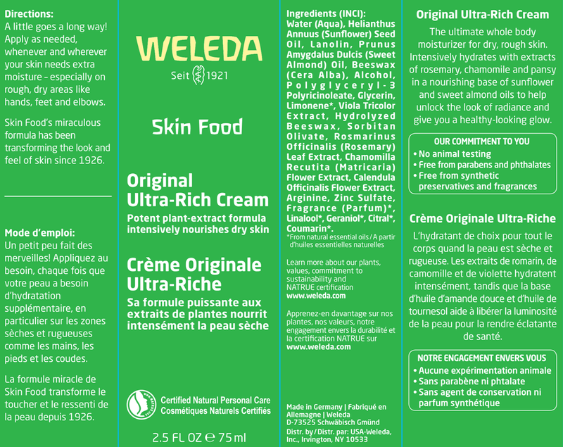 Skin Food (Weleda Body Care) 2.5oz Label