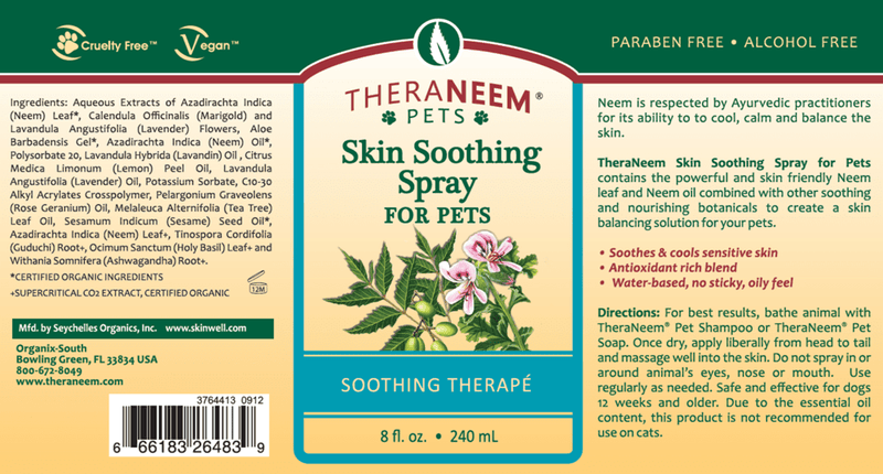 Skin Soothing Spray For Pets (Theraneem) Label