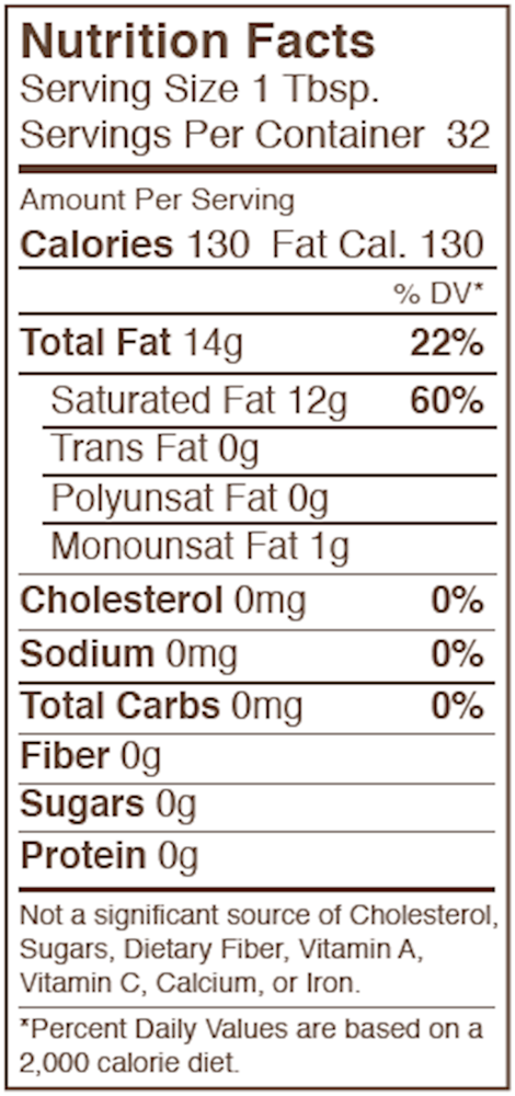 Skinny Coconut Oil (Skinny & Co.) 16oz Nutrition Facts