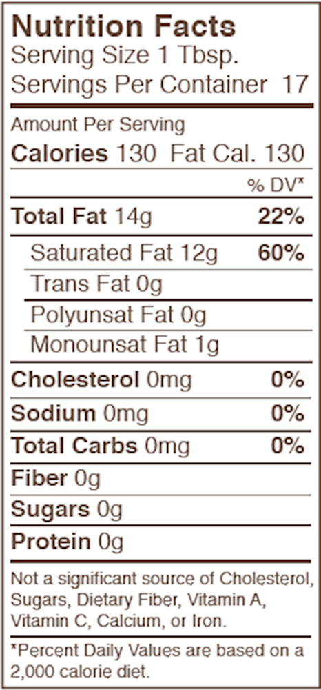 Skinny Coconut Oil (Skinny & Co.) 8.5oz Nutrition Facts