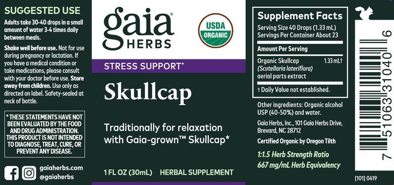 Skullcap Herb 1oz (Gaia Organics®) (Gaia Herbs) Label