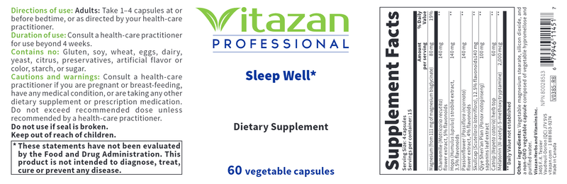 Sleep Well* (Vitazan Pro) Label