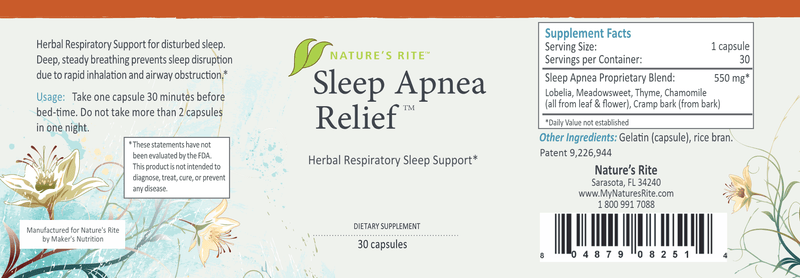 Sleep Apnea Relief (Nature's Rite) Label