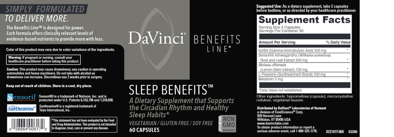 Sleep Benefits (DaVinci Labs) Label