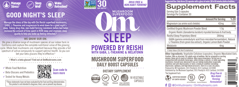 Sleep Mushroom Superfood (Om Mushrooms) Label