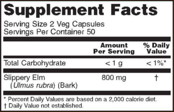 Slippery Elm 400 mg (NOW) Supplement Facts