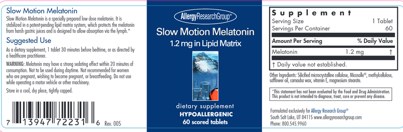 Slow Motion Melatonin (Allergy Research Group) label