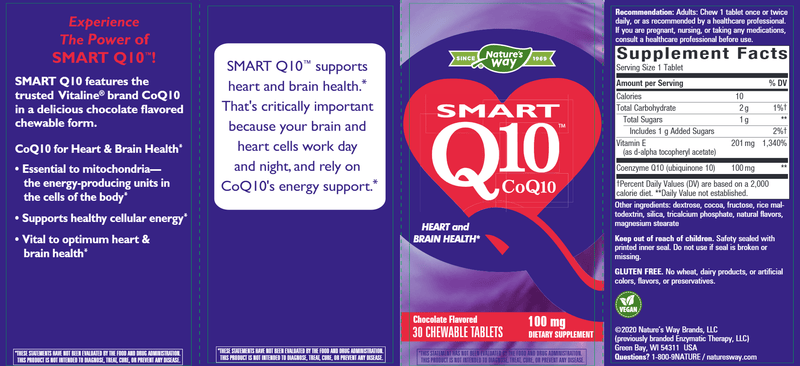 Smart Q10 CoQ10 Chocolate 100 mg (Nature's Way) Label