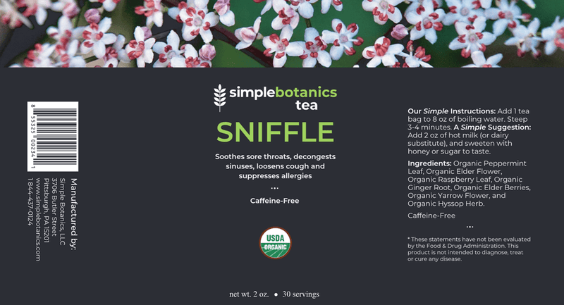 Sniffle Tea Organic (Simple Botanics) Label