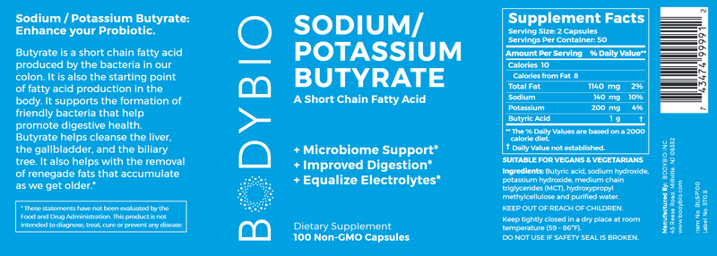 Sodium/Potassium Butyrate (BodyBio) Label